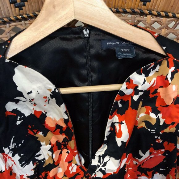 French Connection Asian Abstract Midi Cocktail Dress Red Black White Tan - Picture 3 of 5